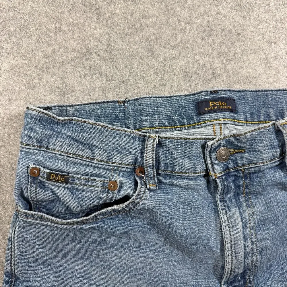 Polo Ralph Lauren Varick Slim Straight Jeans Mens 33x32 Light Blue Wash Stretch